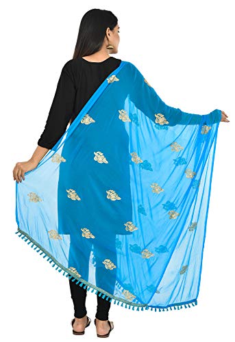Image of YOUTHQUAKE Golden Patti Embroidered Work Chiffon Dupatta for Womens & Girls with Jaalar Lace