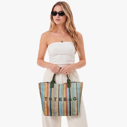 Bolso de playa de paja sintética para mujeres gran capacidad miniatura 3