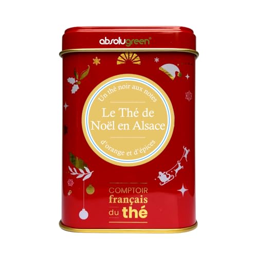 Le Thé de Noël en Alsace – Comptoir Français du Thé – Boîte Métal 80g – Noir Festif aux Notes d’Orange & d’Épices – Mélange Traditionnel et Gourmand, Idéal pour les Fêtes de Fin d’Année