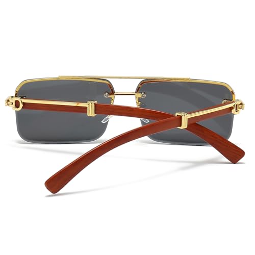 JOVAKIT Trendy Square Sunglasses for Men Women Semi Rimless Frame Shades 90s Vintage Retro Sun Glasses UV400 Protection (Gold/Grey)3