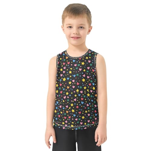 Boys Tank Top Shirts Yellow Green Stars Colored Hearts Sleeveless T-Shirts Crew Neck for Kids Clothing Children2