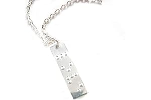 Vertical Braille Hand Stamped Braille Necklace - Minimalist Bar Braille Pendant with...