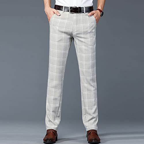 Men's Linen Plaid Casual Pants Fashion Stretch Dress Pants Plaid Pants Business Suit Golf Relaxed2