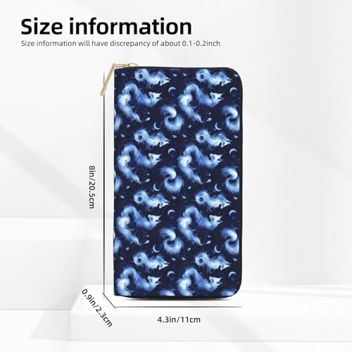 Leather Thin Slim Wallets for Women Men - Fashion Fantasy Fox Moon Print Card Wallet Holder with Zipper2