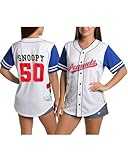 Peanuts Damen Snoopy Baseball Jersey Neuheit Mode Vintage Snoopy Shirt Jersey Top für Frauen (S-XL), White Snoopy 50, X-Groß