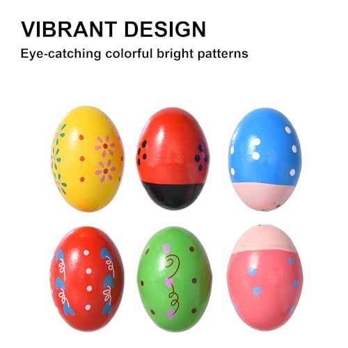 6PCS Easter Egg Shakers Musical Instrument, Wooden Music Rattle Eggs