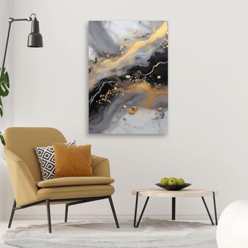 Pintura abstracta moderna para salón y cuadro de lienzo negro oro gris decorativo de 40x60 cm 3