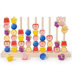 Wooden Fruit Sorting Stacking Toys for Toddlers – Montessori Logic Puzzle Game, Color Matching & Fine Motor Skills Educational Learning Gift for 3 4 5 Year Old Kids, Brain Teaser with Fruit Blocks