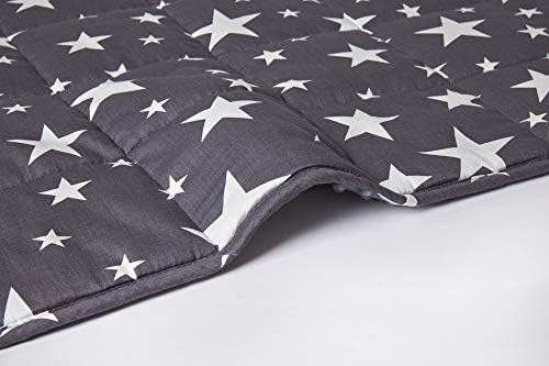 viceroy bedding Weighted Blanket for Children Kids Autism Anxiety - 100% Cotton with Sensory Soft Minky Dot Reverse Side - Heavy Weight Blanket for Sleep Therapy (Stars Grey, 100cm x 155cm, 3.2kg)