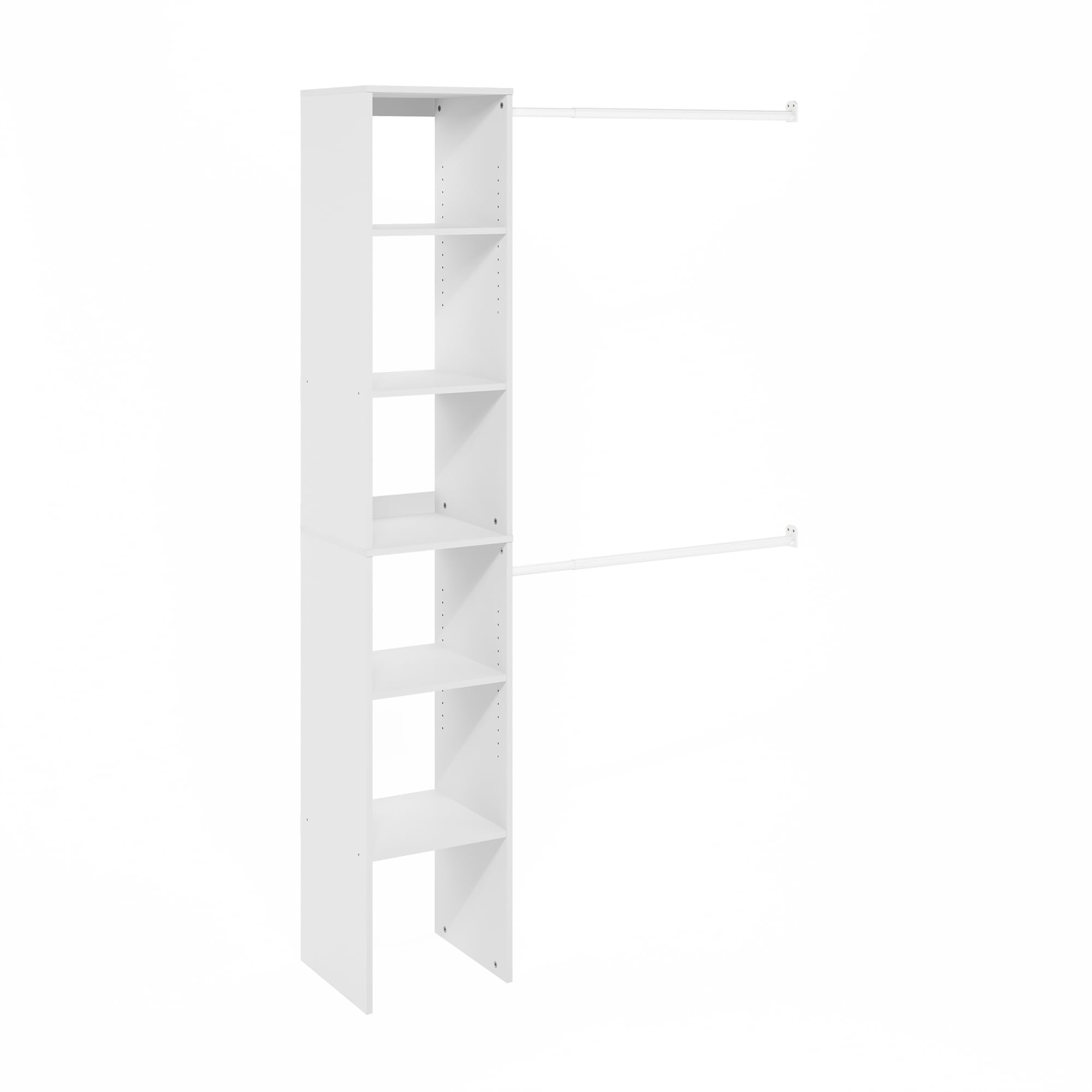 Furinno Fano Clothing & Closet Storage Organizer Shelf Tower with 2 Hanging Bars, White