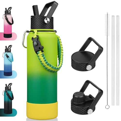 Image of BJPKPK 40oz Insulated Water Bottle with 3 Lids, Straw Lid & Handle