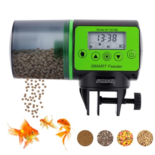 Automatic Fish Feeder, SZMDLX Auto Timer Fish Feeder, Moisture-Proof Fish Food Dispenser for Aquarium/Fish Tank on Vacation