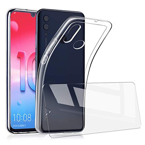 UCMDA Coque Huawei P Smart 2019/ Honor 10 Lite + Verre trempé écran Protecteur, Souple Transparente TPU Etui Housse + Film Protection d'Écran en Verre Trempé pour Honor 10 Lite/Huawei P Smart 2019