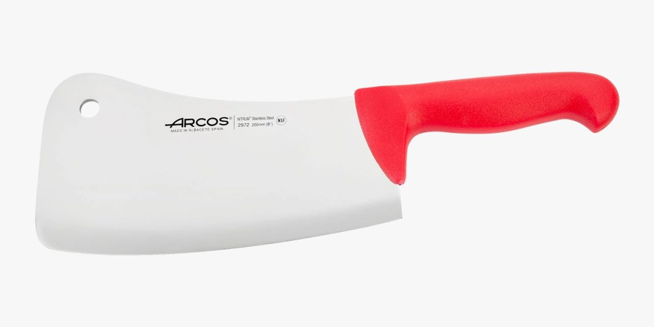 Arcos Couteau à Viande Acier Inoxydable Nitrum Lame 200 mm – Couteau de Boucher Professionnel, Poignée Ergonomique Polypropylène Rouge Série 2900