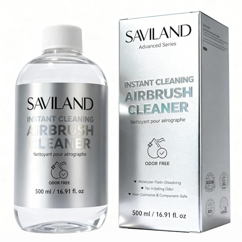 SAVILAND 500ML Airbrush Cleaner: 10s Instant Cleaning Makeup Brush Ceaner Large Capacity Odor Free Precision Bottle for Water-Based Acrylic Paint Airbrush Gel Nail Polish Clog Removal Salon