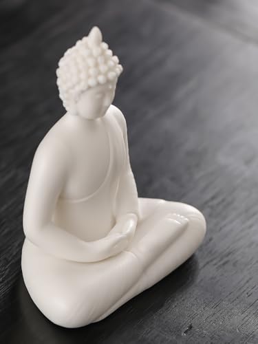 Estatua pequeña de Buda blanca de cerámica 4.3 pulg miniatura 6