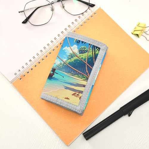 Boat Sea Beach Blue Kids Wallet for Boys Girls Outdoor Sport Trifold Wallets for Children Teen Youth Wallet with Zippered Coin Pockets Card Holders Novelty Wallets with Magic Sticker 7