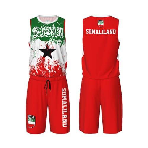 Somaliland Flag Grain (2) Basketball Jersey Uniform Suit for Men Adults Training Athletic Set