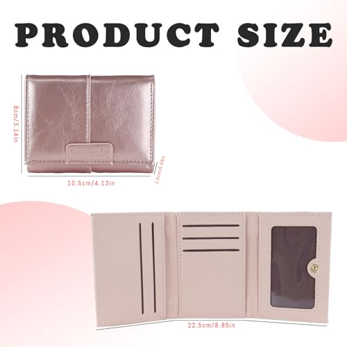 WishLotus Small Wallets Woman, PU Leather Slim Credit Card Holder Compact Ladies Wallets with ID Window Trifold Wallet for Traving Shopping (Pink)2