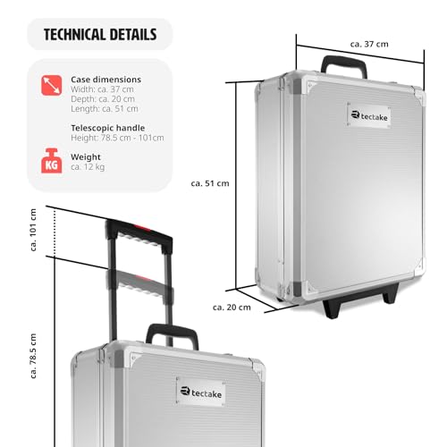 tectake® Portable Tool Box Trolley, 599-Piece Kit, with Aluminium Case, 4 Levels & Wheels. Essential DIY Tools Set, Home & Office Hand Tools, Mechanic Spanner Organiser - Home Improvement Kit