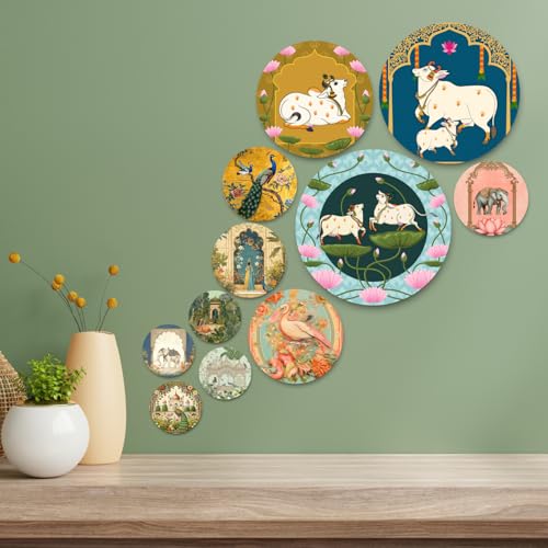 Image of RADIQORE Set of 11 Designer MDF Wooden Wall Hanging for Home Decoration | Office | Gift | Wall Decor Hanging Items | Wall Art | Living Room | Bedroom (COW)