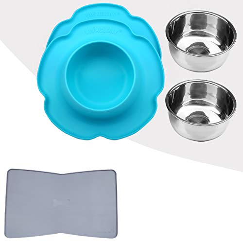 Vivaglory Pet Feeding Mat and Bowl Set with Mat for Cats Puppy or Small Sized Dog