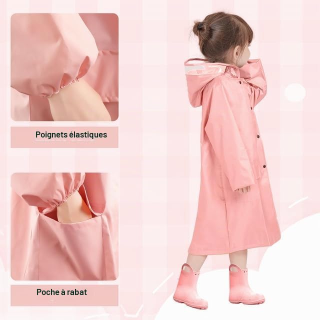 LAMA Manteau de pluie pour enfant - Poncho de pluie léger pour fille - Veste de pluie réutilisable - Cape de pluie avec capuche et housse de sac à dos - Pour vélo, randonnée, camping, voyage