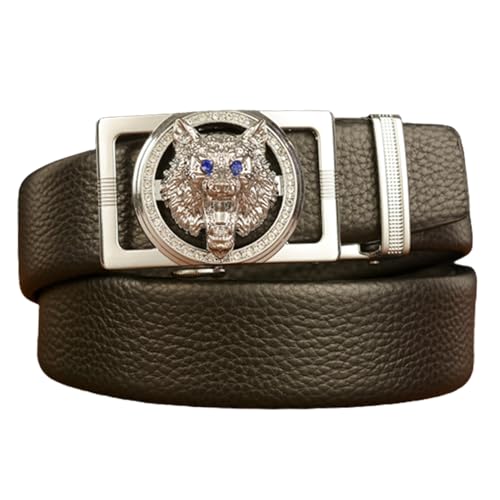 Ceinture à cliquet tête de loup gravée en strass avec boucle automatique élégante