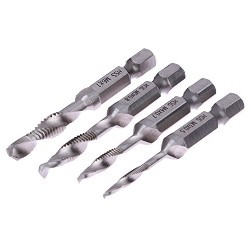 Awakingdemi 4pc/set Hex Shank Tap Drill,HSS Screw Screw Thread Plug Hand Tap Drill Bits