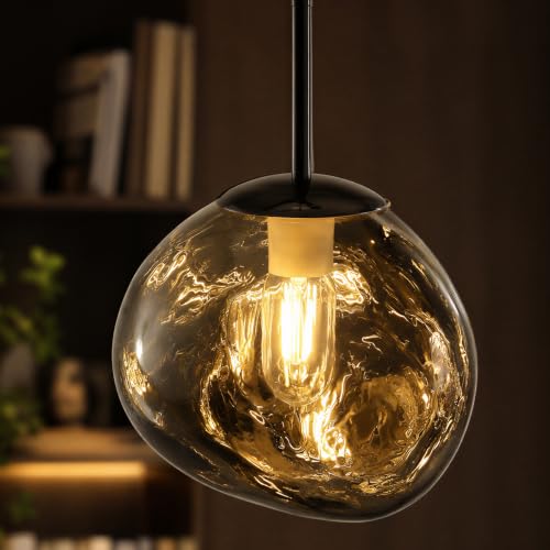 Image of Modern Pendant Lights Kitchen Island, Gray Glass Pendant Light Fixtures with 7.9 inch Clear Gray Glass Shade, Industrial Hanging Pendant Lights Fixture for Kitchen Island Dining Room Bedroom Entrway