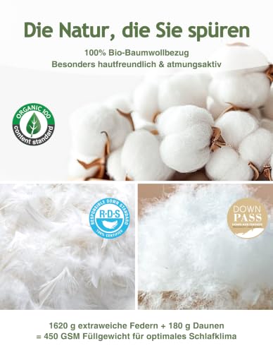 APSMILE Ganzjahres Daunendecke 200x200 cm | Federn & Daunen 450gsm | Extra Flauschig – Ansicht 4