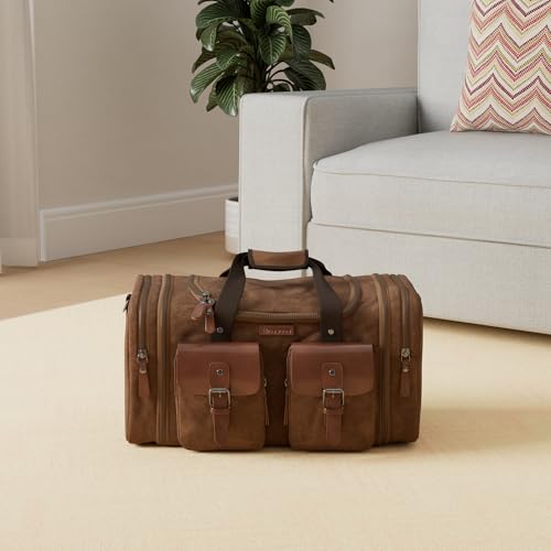 Image of Wildroad Waxed Canvas Duffle Bag - 60L Waterproof Genuine Leather Weekender Overnight Travel Hand Bag