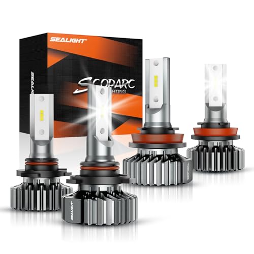 Image of SEALIGHT H11 9005 Bulbs, 1000% Brighter 64000LM 60W 6500K Cool White, 1:1 Size of Stock Bulb, 80000hrs Long Lifespan, Plug & Play Within 3 Minute, 4PCS
