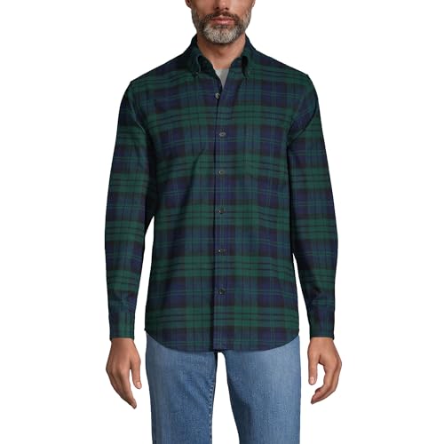 Lands' End Mens Traditional Fit Flagship Flannel Shirt Evergreen Blackwatch Plaid Regular XX-Large