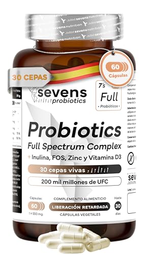 Probióticos y Prebióticos Intestinales Premium - 30 Cepas con Inulina y FOS - 200 Mil Millones por dosis - Lactobacillus rhamnosus, reuteri, gasseri, plantarum - Flora Intestinal, Digestión, Defensas