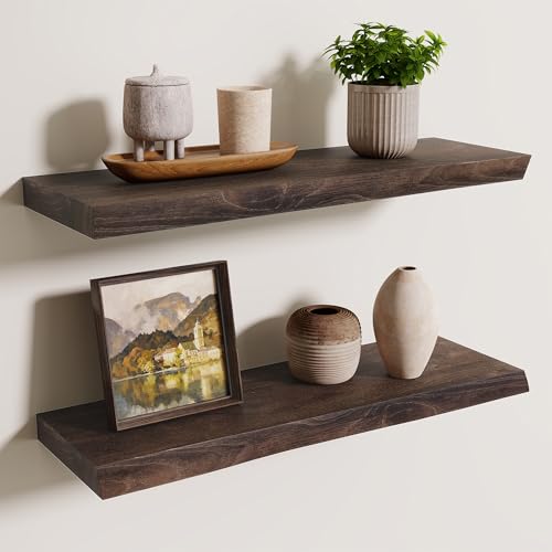 Image of Axeman 24 inch Floating Shelves for Wall Live Edge, Walnut, 2PCs