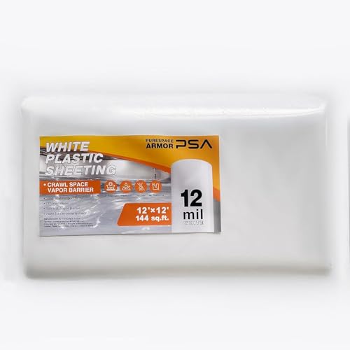 Crawl Space Vapor Barrier 12 Mil Vapor Barrier 12x12 Thick White Plastic Sheeting Drop Cloth White Vapor Barrier Covering for Crawlspace Encapsulation Basement Heavy Duty Polyethylene Film