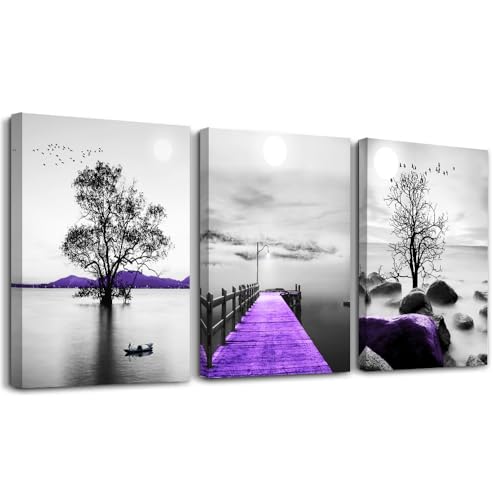 Canvas Wall Art For Living Room Canvas Wall Decorations For Bedroom Large Size Modern Wall Decor Painting Black And White Canvas Pictures Artwork Purple Scenery Canvas Art Prints Dormitory Decor
