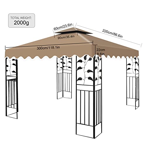 Tetto di Ricambio per Gazebo Giardino 3 x 3 m, Doppio Strato Impermeabile Copertura Rimovibile per Campeggio, Spiaggia, Sole - Image 3