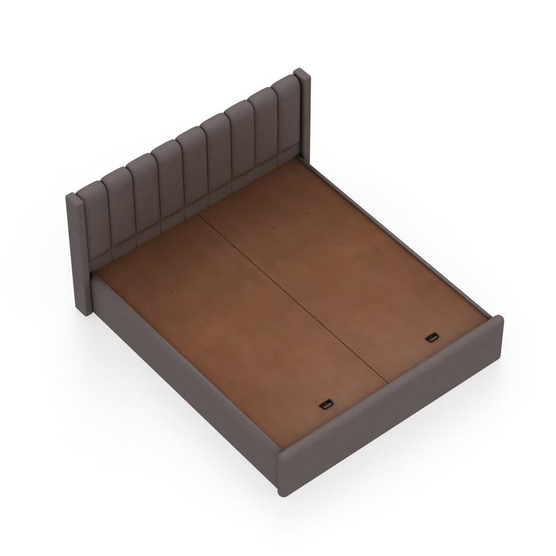 Image of Ganpati Arts Solid Sheesham Wood Emperor Upholstered Queen Size Bed with Box Storage | Durable Wooden Double Bed Cot Palang with Tufted Headboard for Bedroom, Hotels and Home Furniture (Grey)