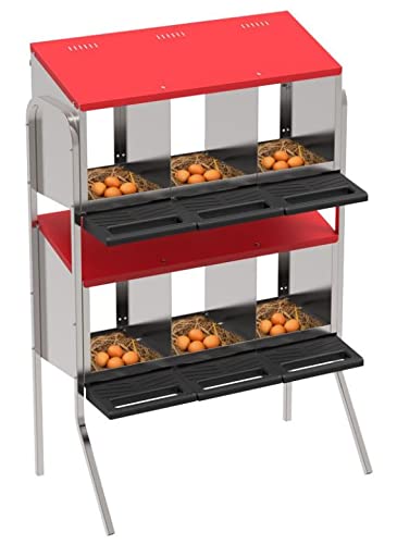Ndo Nest für Hühnerstall, 4 Fächer, 56 x 47 x 123 cm, mit Beinen und abnehmbarem Band.