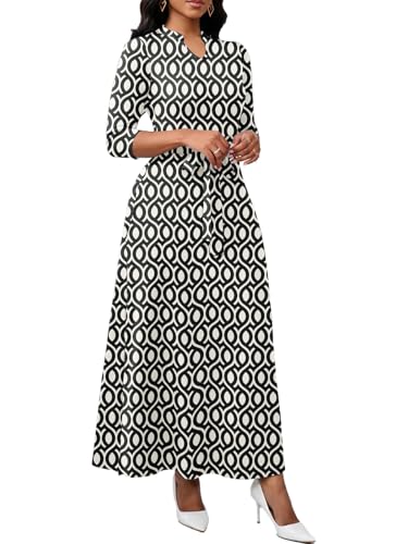 Image of BubFee Maxi Dresses for Women Semi Formal Long Dress 3 /4 Sleeve Casual A-line Church Dresses with Pockets