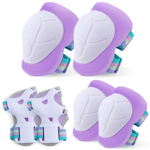 Unicorn Castle Knieschoner Kinder Schoner Set Inliner Schützer 6 in 1 Schutzausrüstung Kinder Ellenbogenschoner Handgelenkschoner Protektoren für 3-8 Jahre,Purple