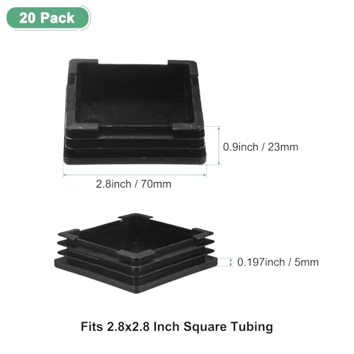 Image of M METERXITY 20-Pack Square Tubing End Caps, 2.8Inch /70mm Plastic Tube Plugs for Square Metal Tube /Chair Legs /Pipe Post /Furniture /Fence, Bumper Tubing Plug [Black]