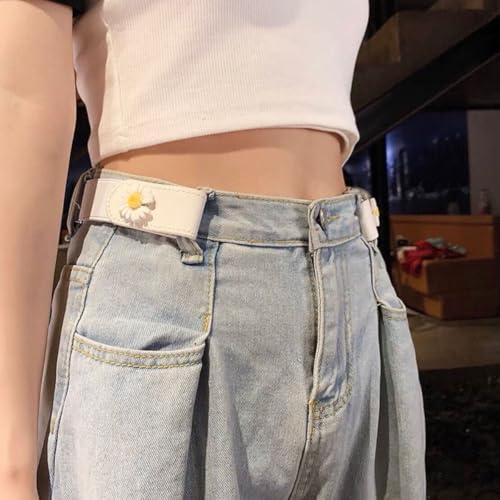 No Buckle Elastic Belt with Daisy Design, Women's Invisible Stretch Belt for Jeans, 4 Colors Pack, Black White Blue Gray4