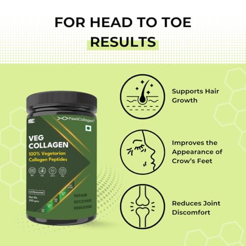 Image of Vegetarian Collagen Peptides by PawaCollagen, Veg Collagen Powder with Natural Flavor, Supports Healthy Skin, Hair, Joints & Bones, Digestion- 250gm (Veg Collagen)