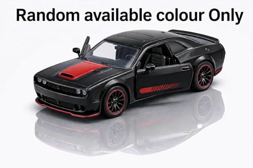 Image of 1:64 Scale Dodge Challenger Die-Cast Metal Pull Back Car Model with Openable Doors, Alloy Mini Toy Car for Kids, Multicolor (As per Availability)