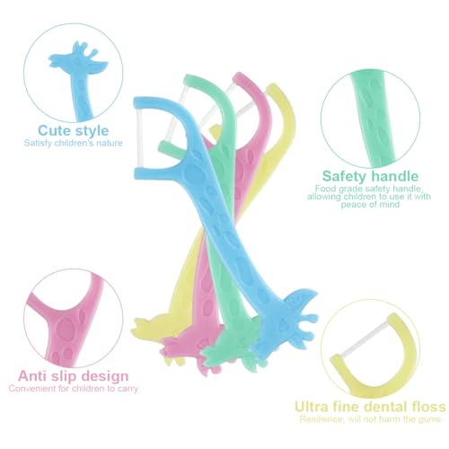 160 Stück Zahnseide Stick Kinder, 4 Bunte Farben, Floss Picks mit kindergerechtem Griff, Ungewachst Zahn Draht, Zahnseide für Kinder 4 Tierformen, Zahnpflegesets – Bild 4