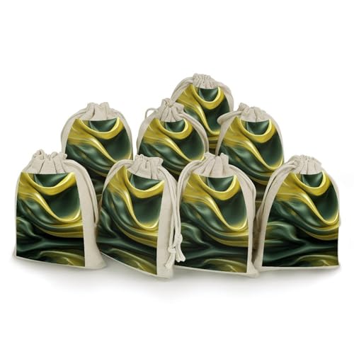 BSCKKDMN コットン巾着袋 8枚パック グリーンシルク生地 リネンギフトバッグ 収納バッグ 再利用可能 ギフトポーチ サシェ ジュエリー パーティー 記念品 ラッピング DIY クリスマスギフト キャンディバッグ 4.9x6.7インチ