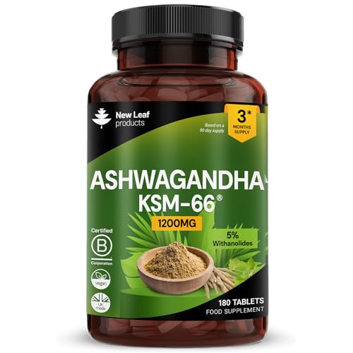 Ashwagandha KSM 66-1200mg - 180 Vegan Tablets Pure High Strength Ashwagandha Root Extract - 3 Months Supply KSM Tablets Supplement (not Capsules) Non-GMO & UK Made